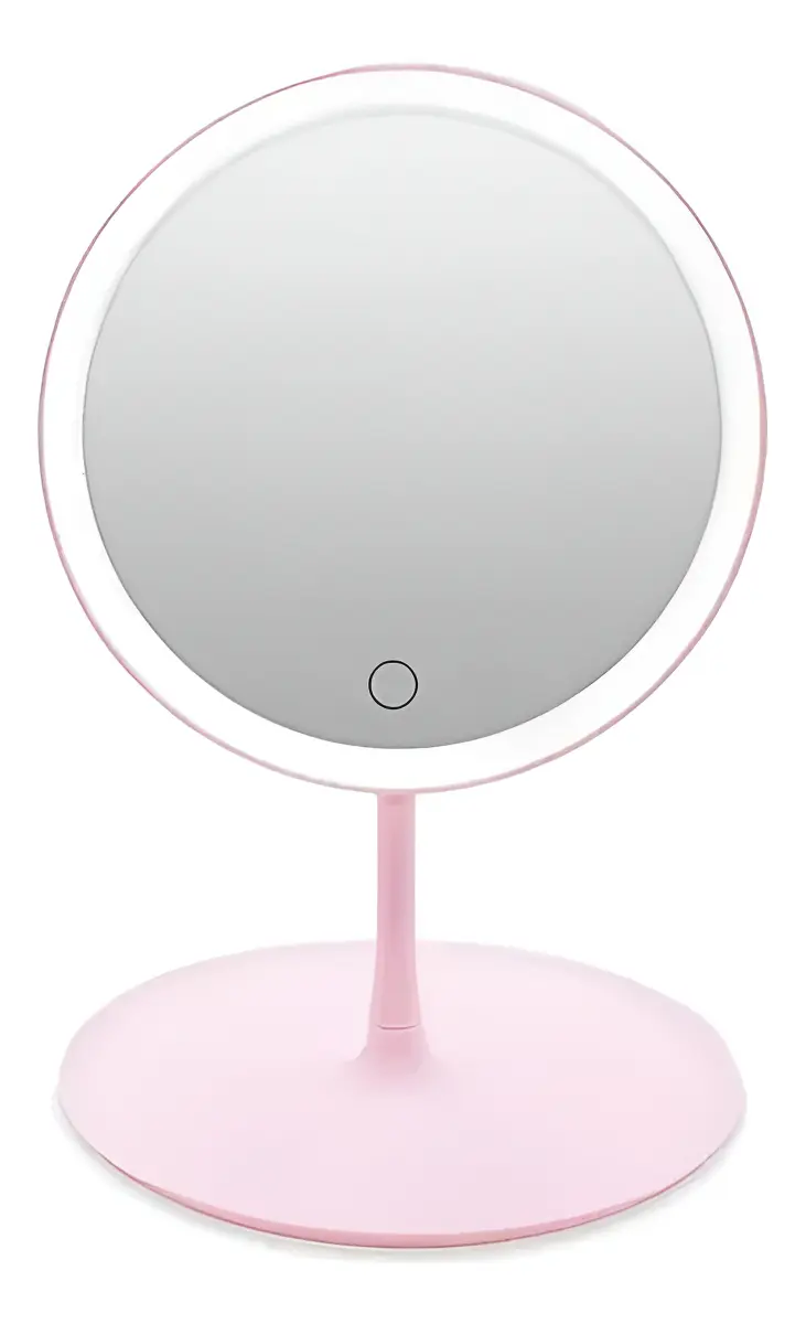 Espejo LED redondo Ovuma con luz regulable, color rosa
